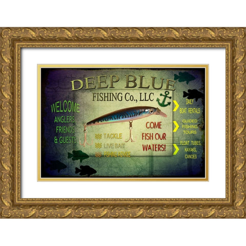 Fishing - Deep Blue LLC sign Gold Ornate Wood Framed Art Print with Double Matting by LightBoxJournal