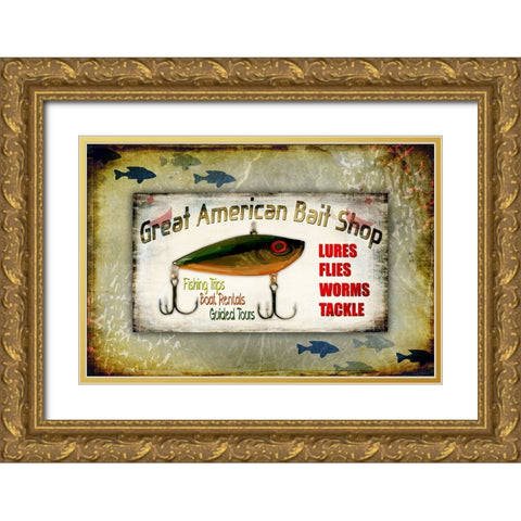 Fishing - Bait Shop Gold Ornate Wood Framed Art Print with Double Matting by LightBoxJournal