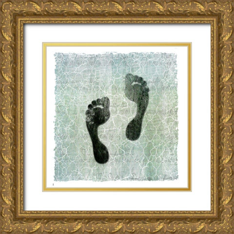 Life Is Better At The Lake Foot Print Gold Ornate Wood Framed Art Print with Double Matting by LightBoxJournal