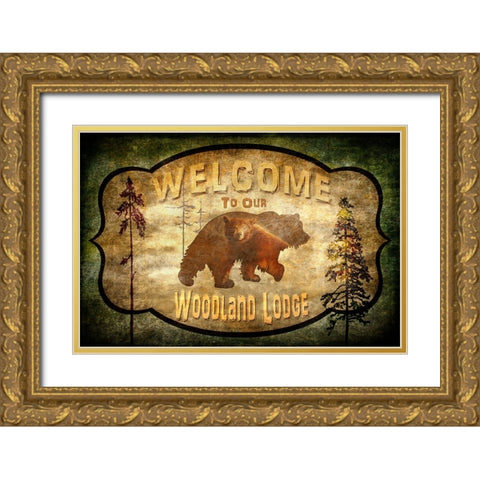 Welcome_Lodge Bear Gold Ornate Wood Framed Art Print with Double Matting by LightBoxJournal