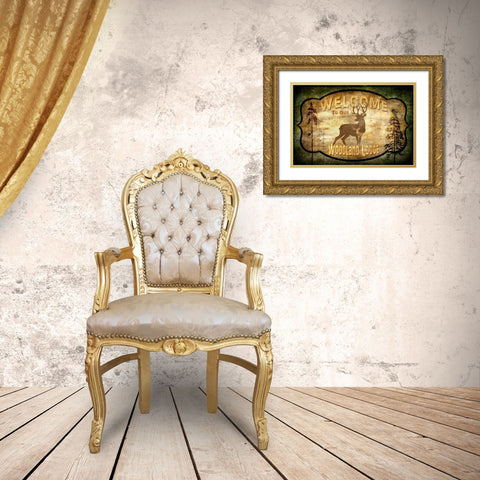 Welcome_Lodge Deer Gold Ornate Wood Framed Art Print with Double Matting by LightBoxJournal