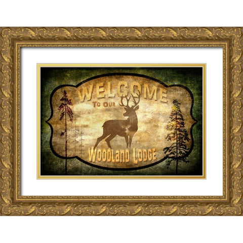 Welcome_Lodge Deer Gold Ornate Wood Framed Art Print with Double Matting by LightBoxJournal