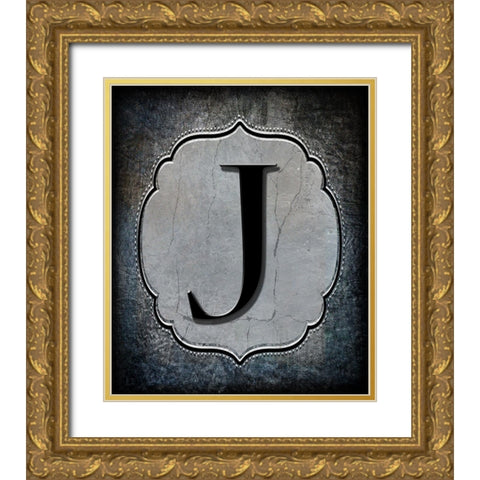 Letter J Gold Ornate Wood Framed Art Print with Double Matting by LightBoxJournal