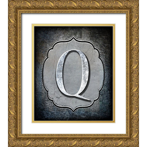 Letter Q Gold Ornate Wood Framed Art Print with Double Matting by LightBoxJournal