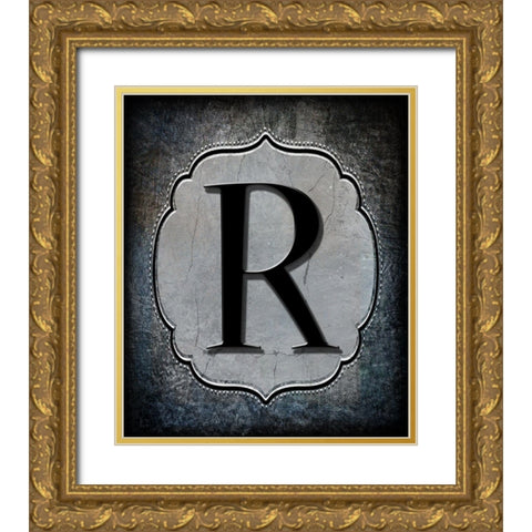 Letter R Gold Ornate Wood Framed Art Print with Double Matting by LightBoxJournal