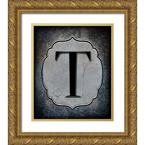 Letter T Gold Ornate Wood Framed Art Print with Double Matting by LightBoxJournal