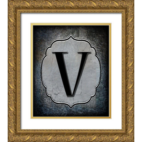 Letter V Gold Ornate Wood Framed Art Print with Double Matting by LightBoxJournal