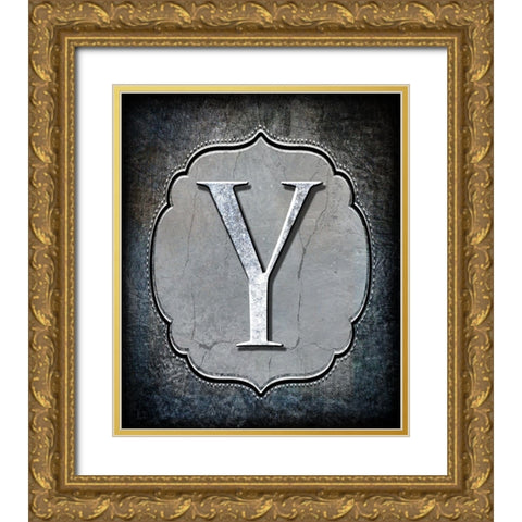 Letter Y Gold Ornate Wood Framed Art Print with Double Matting by LightBoxJournal