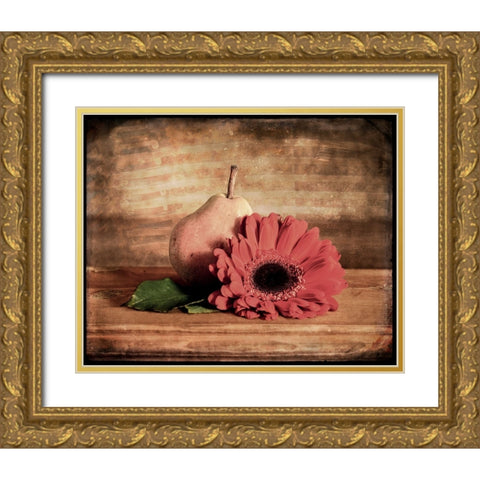 Kitchen Pear 1 Gold Ornate Wood Framed Art Print with Double Matting by LightBoxJournal