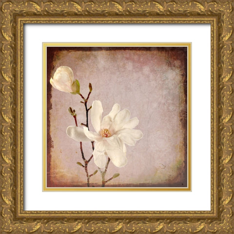 Paper Magnolia Duo Gold Ornate Wood Framed Art Print with Double Matting by LightBoxJournal