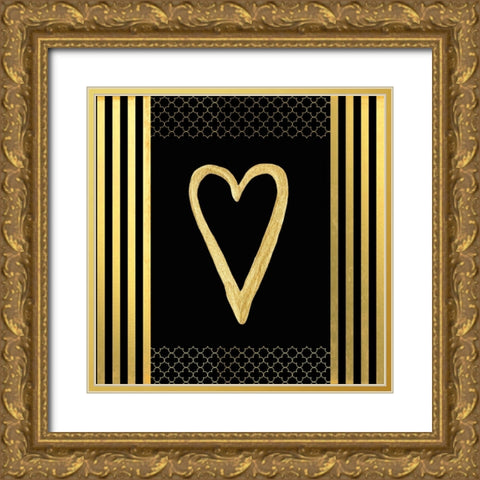 Black And Gold - Feathered Fashion Heart Gold Ornate Wood Framed Art Print with Double Matting by LightBoxJournal