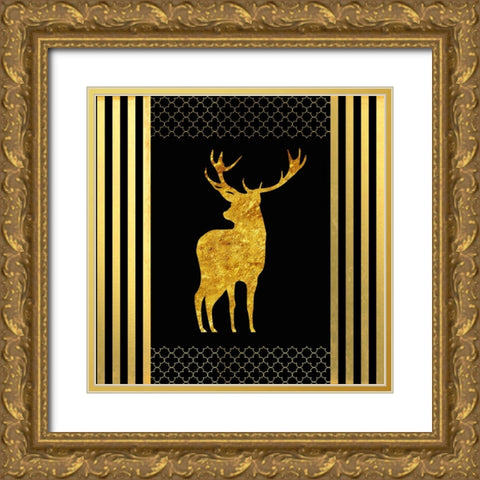 Black And Gold - Feathered Fashion Stag Gold Ornate Wood Framed Art Print with Double Matting by LightBoxJournal