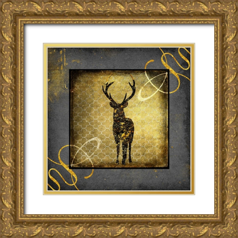 Black And Gold - Stag Gold Ornate Wood Framed Art Print with Double Matting by LightBoxJournal