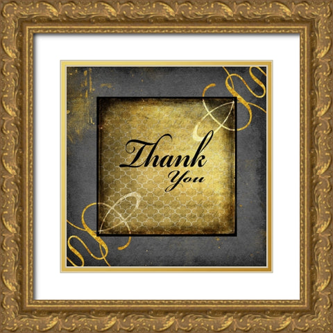 Black And Gold - Thank you 1 Gold Ornate Wood Framed Art Print with Double Matting by LightBoxJournal