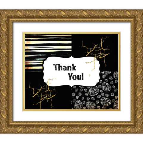 Black And Gold - Thank you 3 Gold Ornate Wood Framed Art Print with Double Matting by LightBoxJournal