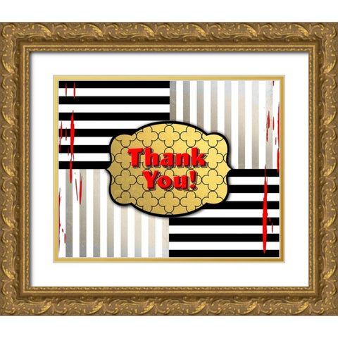 Black And Gold - Thank you 4 Gold Ornate Wood Framed Art Print with Double Matting by LightBoxJournal
