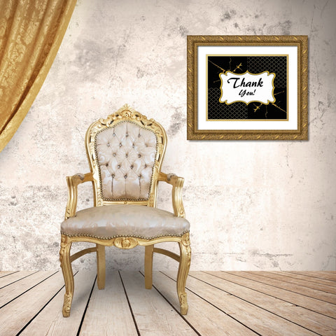 Black And Gold - Thank you 5 Gold Ornate Wood Framed Art Print with Double Matting by LightBoxJournal