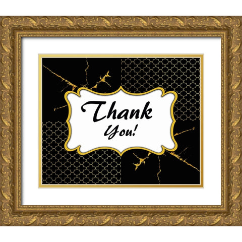 Black And Gold - Thank you 5 Gold Ornate Wood Framed Art Print with Double Matting by LightBoxJournal