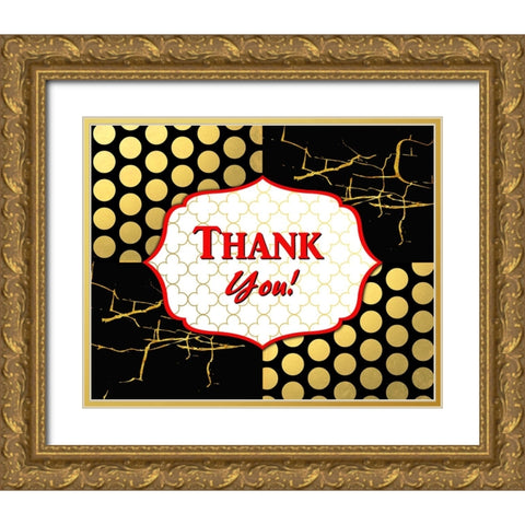 Black And Gold - Thank you 6 Gold Ornate Wood Framed Art Print with Double Matting by LightBoxJournal