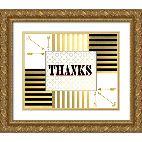 Black And Gold - Thank you 8 Gold Ornate Wood Framed Art Print with Double Matting by LightBoxJournal