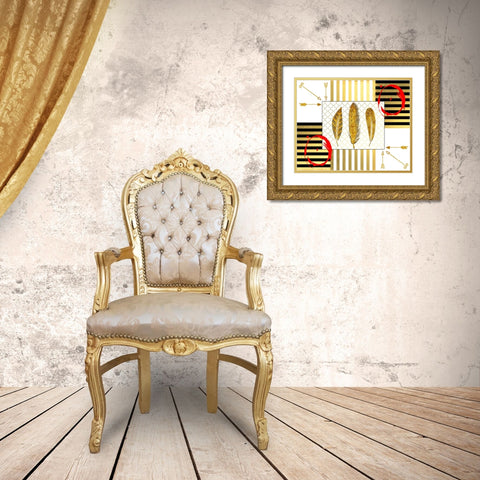 Gold Love Feathers Gold Ornate Wood Framed Art Print with Double Matting by LightBoxJournal