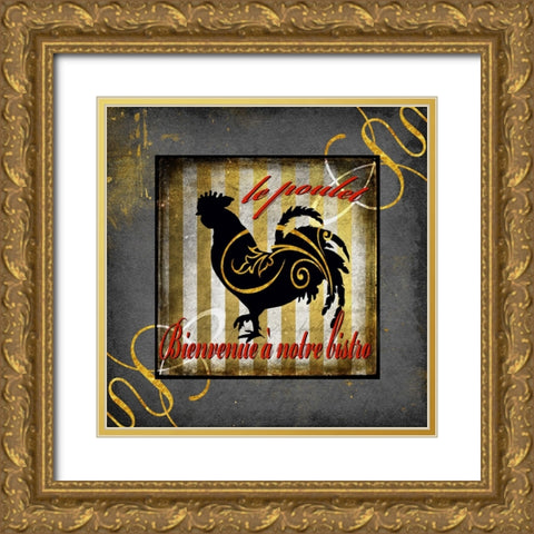 Gold Welcome To Our Bistro Chicken 1 Gold Ornate Wood Framed Art Print with Double Matting by LightBoxJournal