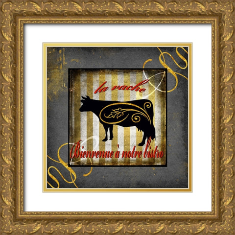 Gold Welcome To Our Bistro Cow 1 Gold Ornate Wood Framed Art Print with Double Matting by LightBoxJournal