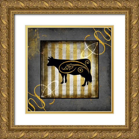Gold Welcome To Our Bistro Cow 2 Gold Ornate Wood Framed Art Print with Double Matting by LightBoxJournal