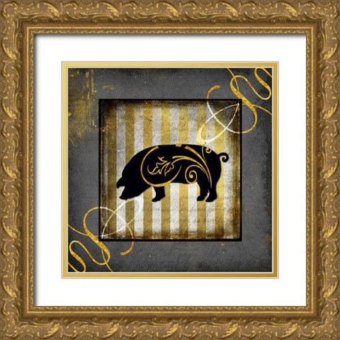 Gold Welcome To Our Bistro Pig Gold Ornate Wood Framed Art Print with Double Matting by LightBoxJournal