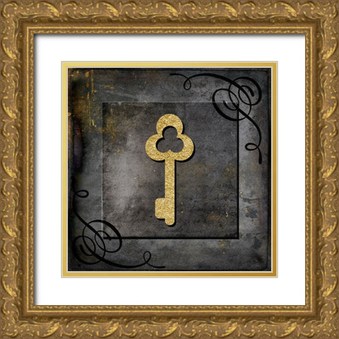 Grunge Gold Crown Key Gold Ornate Wood Framed Art Print with Double Matting by LightBoxJournal