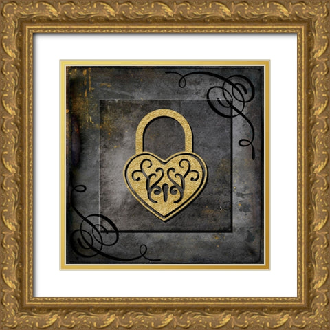 Grunge Gold Crown Lock Gold Ornate Wood Framed Art Print with Double Matting by LightBoxJournal