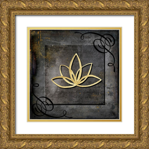 Grunge Gold Crown Lotus Gold Ornate Wood Framed Art Print with Double Matting by LightBoxJournal