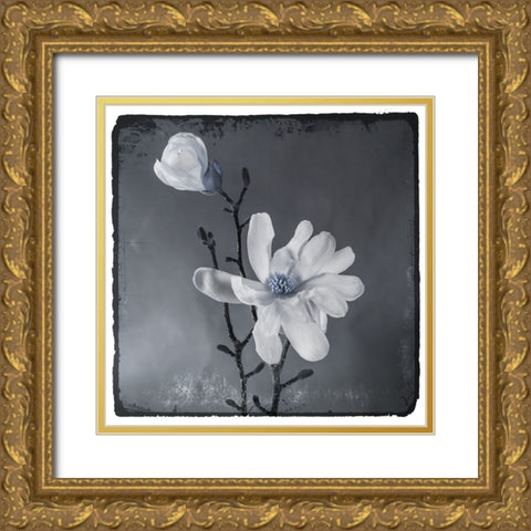 Blue Magnolia Gold Ornate Wood Framed Art Print with Double Matting by LightBoxJournal