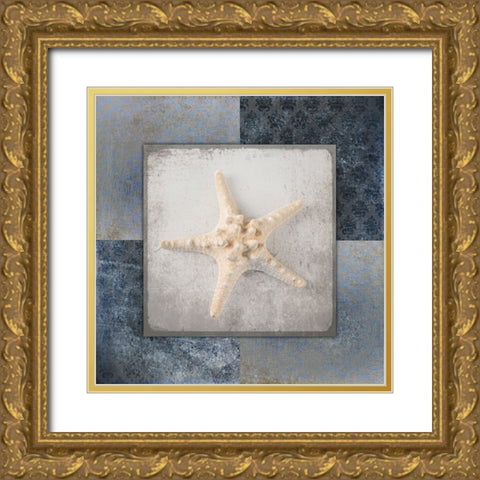 Blue Star Fish 3 Gold Ornate Wood Framed Art Print with Double Matting by LightBoxJournal