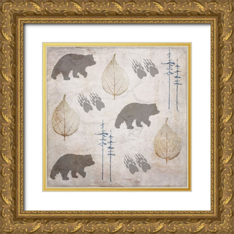 Moose Lodge Pattern Bear Gold Ornate Wood Framed Art Print with Double Matting by LightBoxJournal