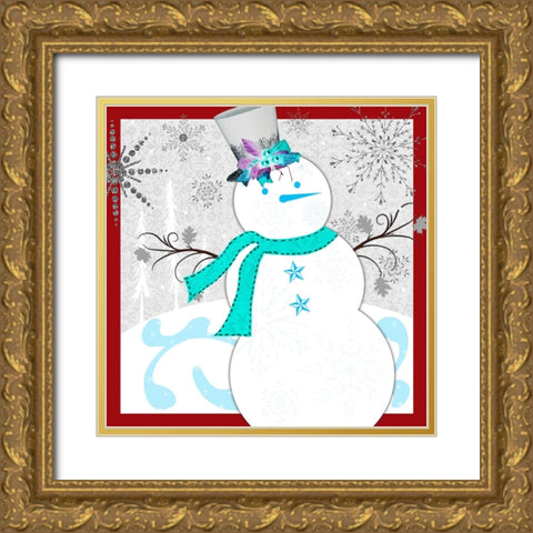 Christmas Snowman 1 Gold Ornate Wood Framed Art Print with Double Matting by LightBoxJournal