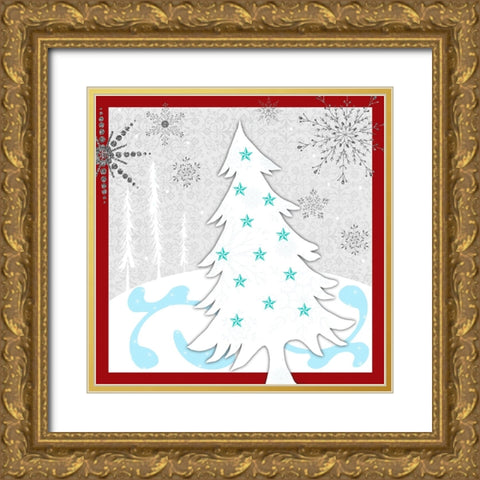 Christmas Snowman 2 Gold Ornate Wood Framed Art Print with Double Matting by LightBoxJournal