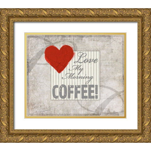 Decortive Pattern Love Coffee Gold Ornate Wood Framed Art Print with Double Matting by LightBoxJournal