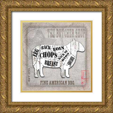 American Butcher Shop sheep Gold Ornate Wood Framed Art Print with Double Matting by LightBoxJournal