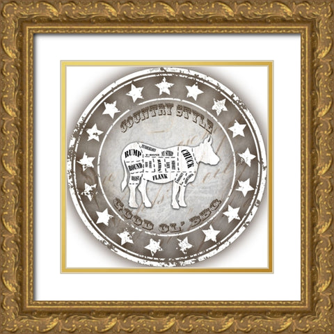 Good Ol BBQ Cow Gold Ornate Wood Framed Art Print with Double Matting by LightBoxJournal