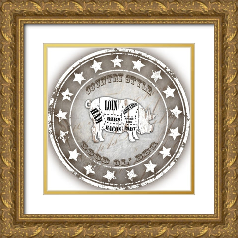 Good Ol BBQ Pig Gold Ornate Wood Framed Art Print with Double Matting by LightBoxJournal