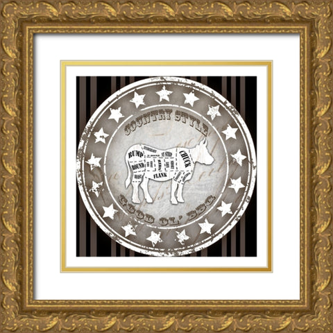 Good Ol BBQ Square Cow Gold Ornate Wood Framed Art Print with Double Matting by LightBoxJournal