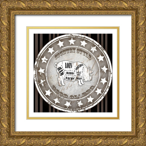 Good Ol BBQ Square Pig Gold Ornate Wood Framed Art Print with Double Matting by LightBoxJournal