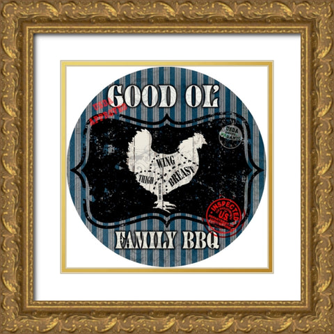 Good Ol Family BBQ Round Chicken Gold Ornate Wood Framed Art Print with Double Matting by LightBoxJournal