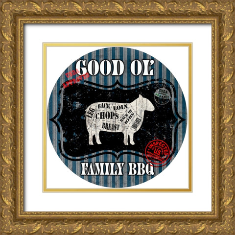 Good Ol Family BBQ Round Gold Ornate Wood Framed Art Print with Double Matting by LightBoxJournal
