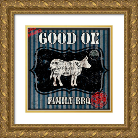 Good Ol Family BBQ Square Cow Gold Ornate Wood Framed Art Print with Double Matting by LightBoxJournal
