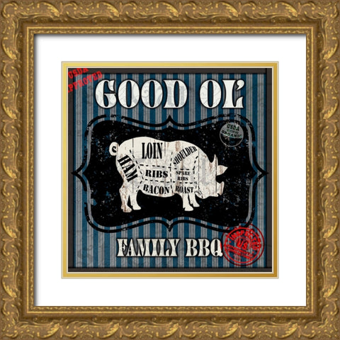 Good Ol Family BBQ Square Pig Gold Ornate Wood Framed Art Print with Double Matting by LightBoxJournal