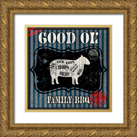 Good Ol Family BBQ Square Sheep Gold Ornate Wood Framed Art Print with Double Matting by LightBoxJournal