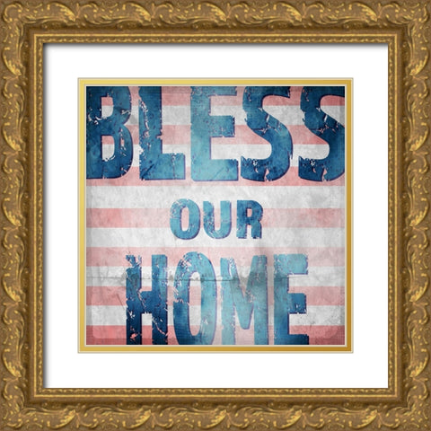 American Born Free Sign Collection 4 Gold Ornate Wood Framed Art Print with Double Matting by LightBoxJournal