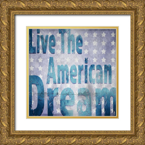 American Born Free Sign Collection V1 Gold Ornate Wood Framed Art Print with Double Matting by LightBoxJournal